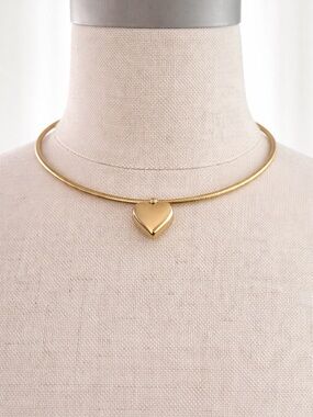 Gold Heart Pendant Choker Necklace - Women Jewelry